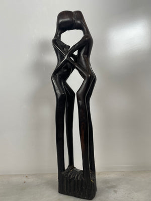 Vintage Handcarved Wooden Ebony Kissing Couple Statue