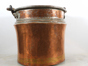 Antique Hammered Copper Bucket with Iron Handle