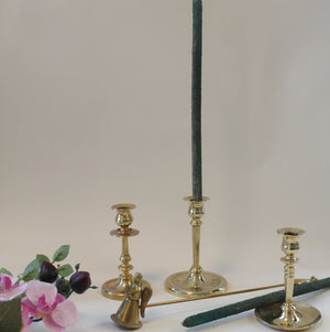 Set of 3 Candlestick holders and Brass Snuffer