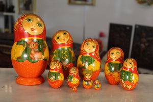 Set of 10  Small Red Matryoshka  Doll