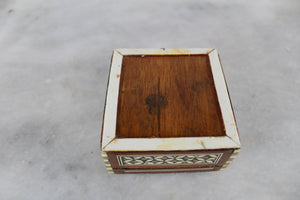 Handmade oriental wooden box with inlaid mother of pearl
