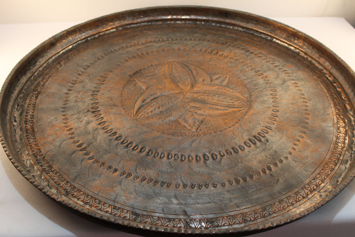 Hand Embossed and engraved Round Copper Tray