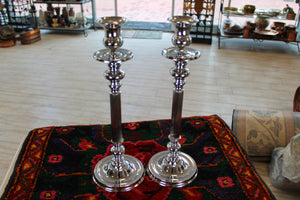 Set of 2 Nickel Plated Brass Candelholders