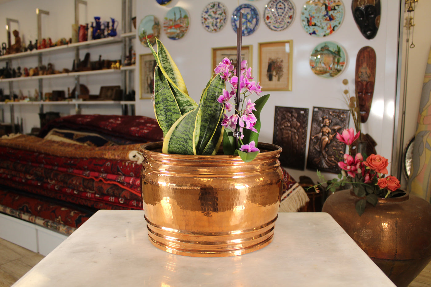 hammered copper plant pots Round Hand Hammered Copper Planter