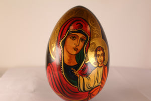 Mary with Jesus hand-painted icon-egg
