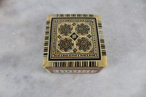 Handmade oriental wooden box with inlaid mother of pearl