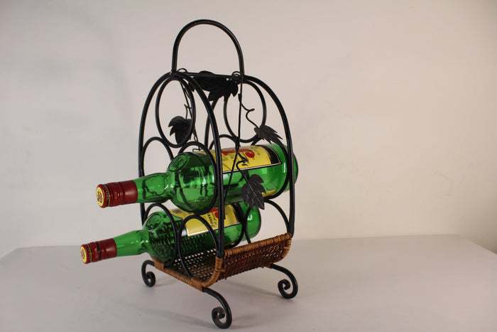 Black Wrought  Iron Wine Rack with Grape Leaves
