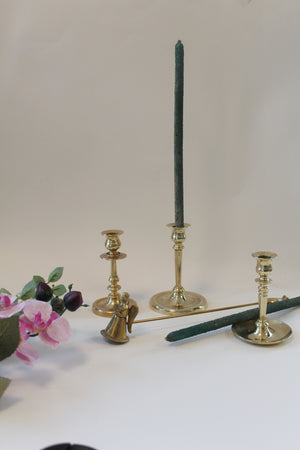 Set of 3 Candlestick holders and Brass Snuffer