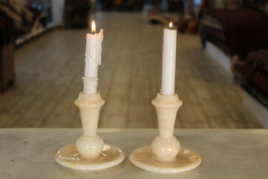 Set of two white Marble Candle Holders
