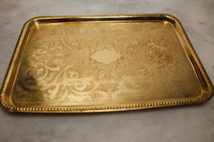 Floral Design Rectangular Russian Brass Platter