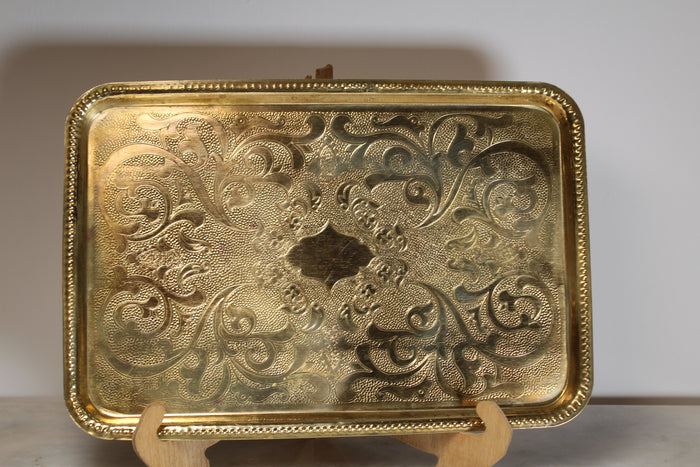Floral Design Rectangular Russian Brass Platter