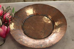 Handcrafted Turkish old copper round plate