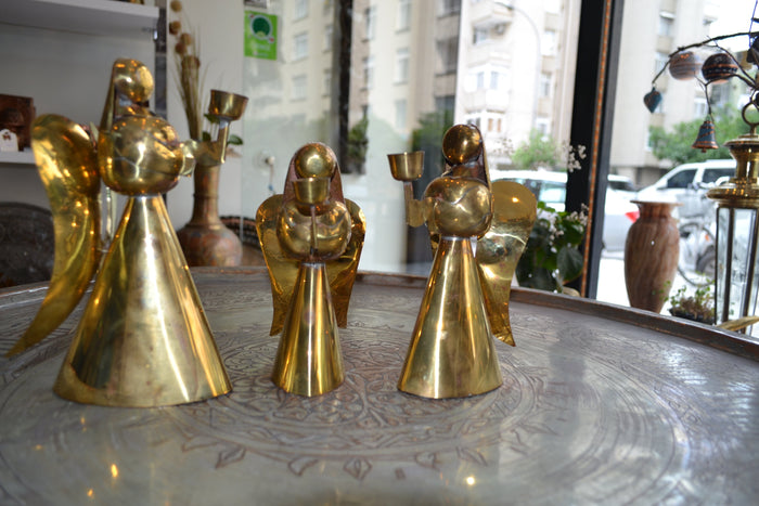 Set of 3 of Brass Angel Candleholders
