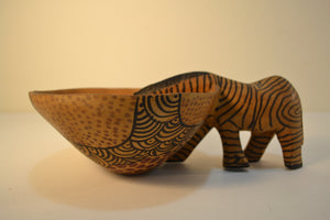 Hand-Painted and Hand Carved Wooden Drinking Zebra Bowl - Ali's Copper Shop
