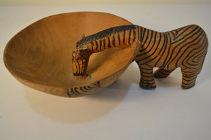 Hand-Painted and Hand Carved Wooden Drinking Zebra Bowl - Ali's Copper Shop