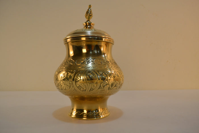 Brass Candy Bowl Hand Engraved  Dish With Dome Lid