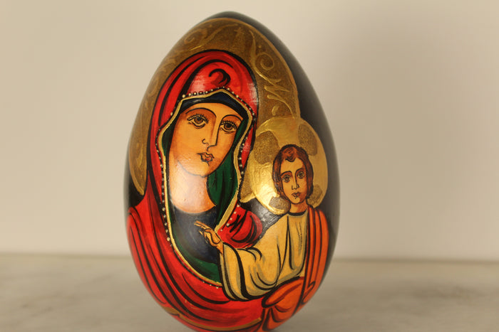 Mary with Jesus hand-painted icon-egg