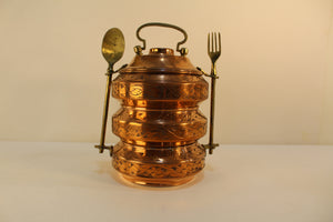 Turkish Stacking Copper Lunch Pail with Brass Fork and Spoon - Ali's Copper Shop