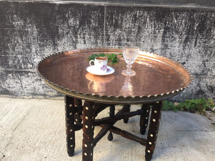 Persian Copper Tray on Stand Table